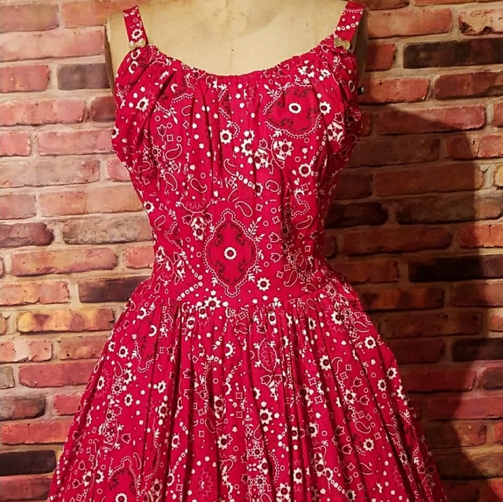 Pinup red paisley swing dress M